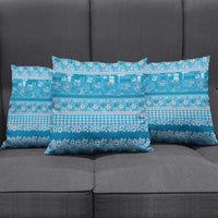 Hawaiian Hibiscus Honu Pillow Cover Blue Mele Kalikimaka Palaka Spirit - Polynesian Pride