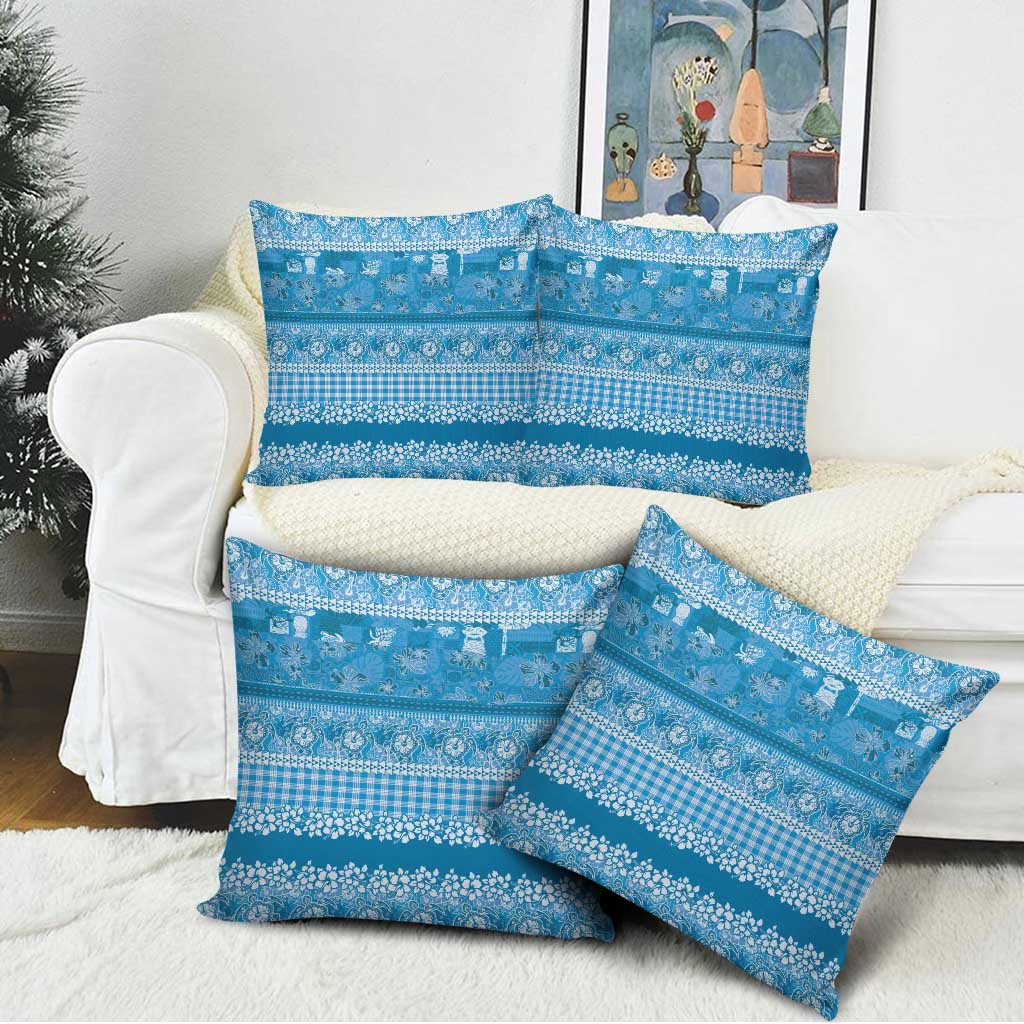Hawaiian Hibiscus Honu Pillow Cover Blue Mele Kalikimaka Palaka Spirit - Polynesian Pride