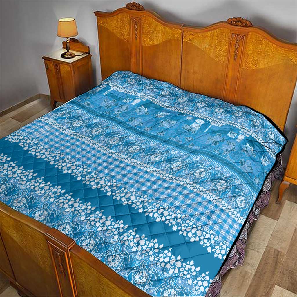 Hawaiian Hibiscus Honu Quilt Blue Mele Kalikimaka Palaka Spirit - Polynesian Pride
