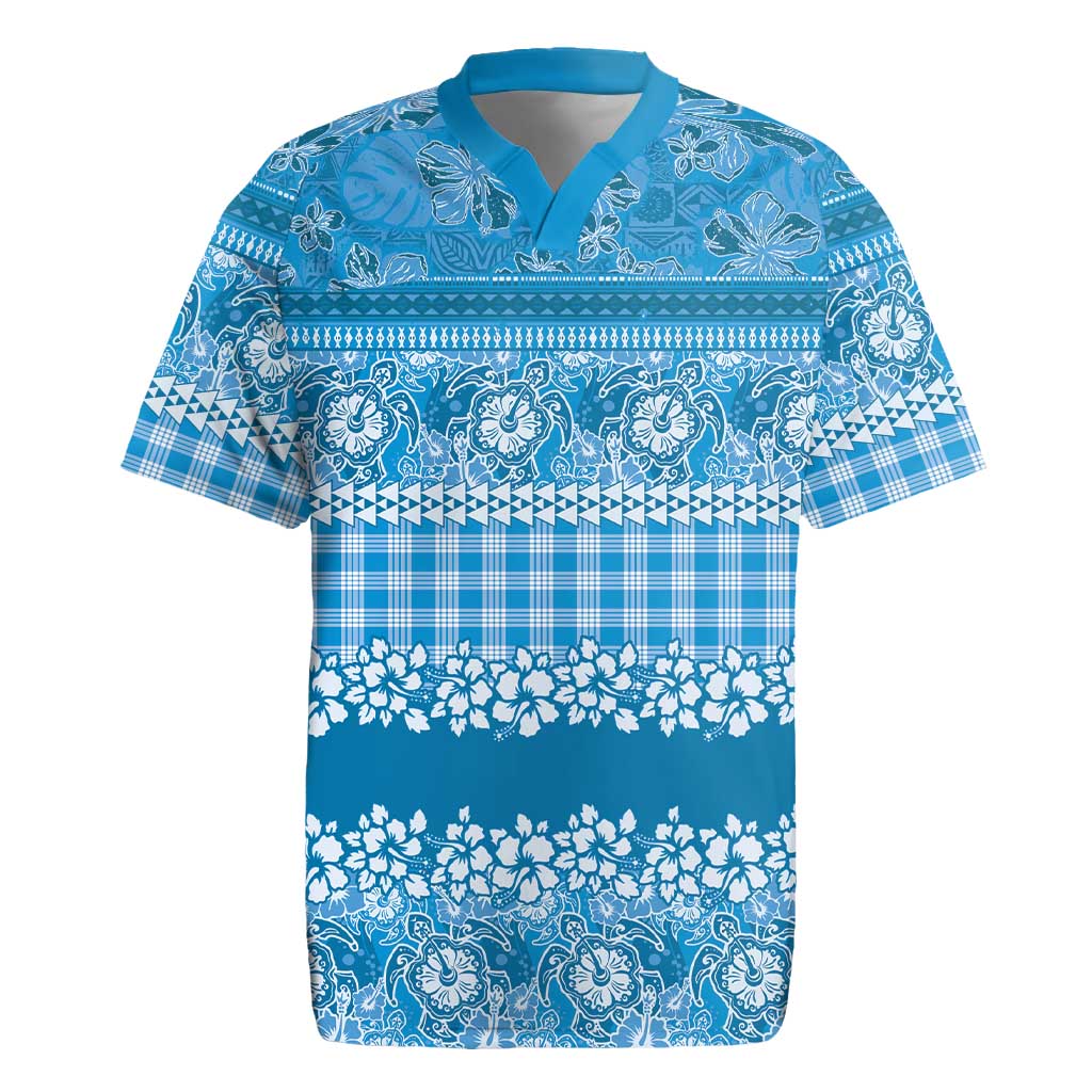 Hawaiian Hibiscus Honu Rugby Jersey Blue Mele Kalikimaka Palaka Spirit - Polynesian Pride