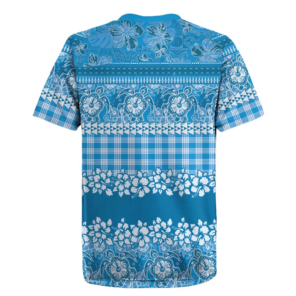 Hawaiian Hibiscus Honu Rugby Jersey Blue Mele Kalikimaka Palaka Spirit - Polynesian Pride