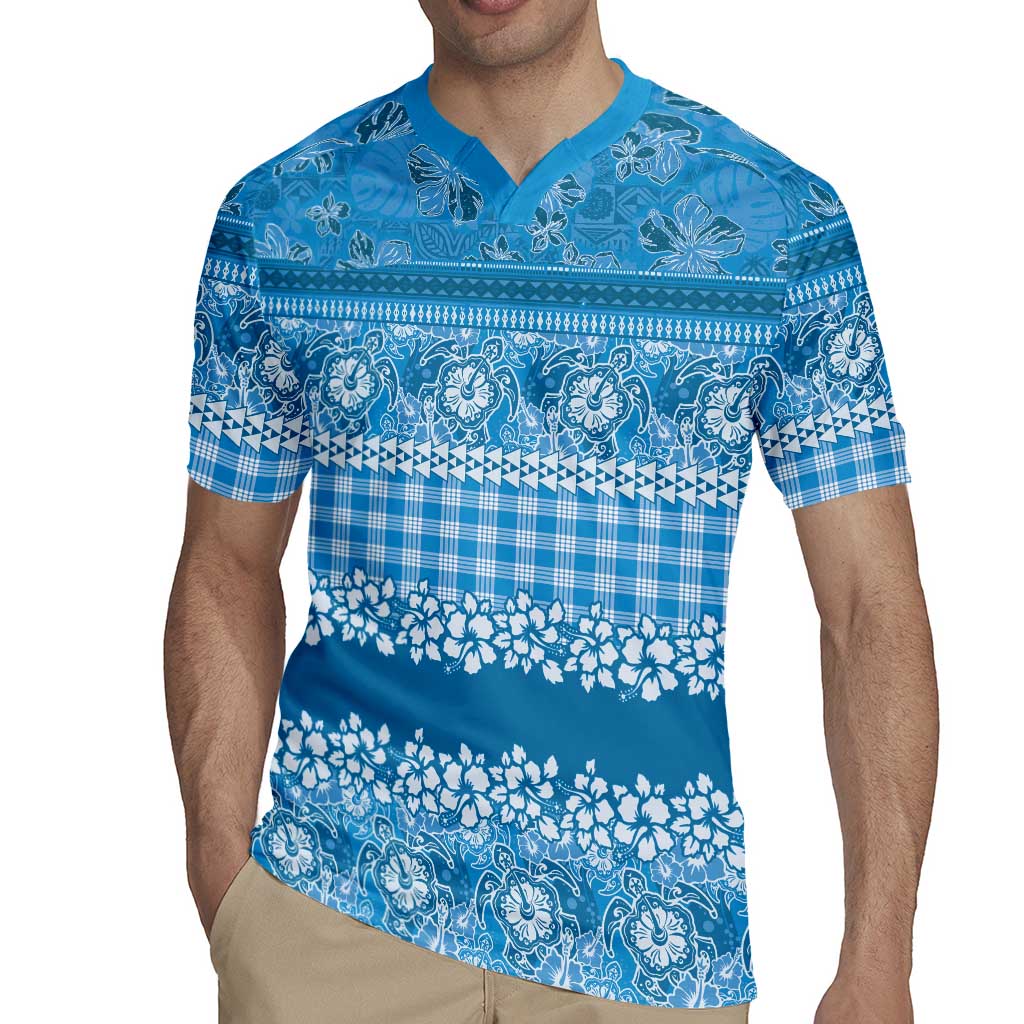 Hawaiian Hibiscus Honu Rugby Jersey Blue Mele Kalikimaka Palaka Spirit - Polynesian Pride