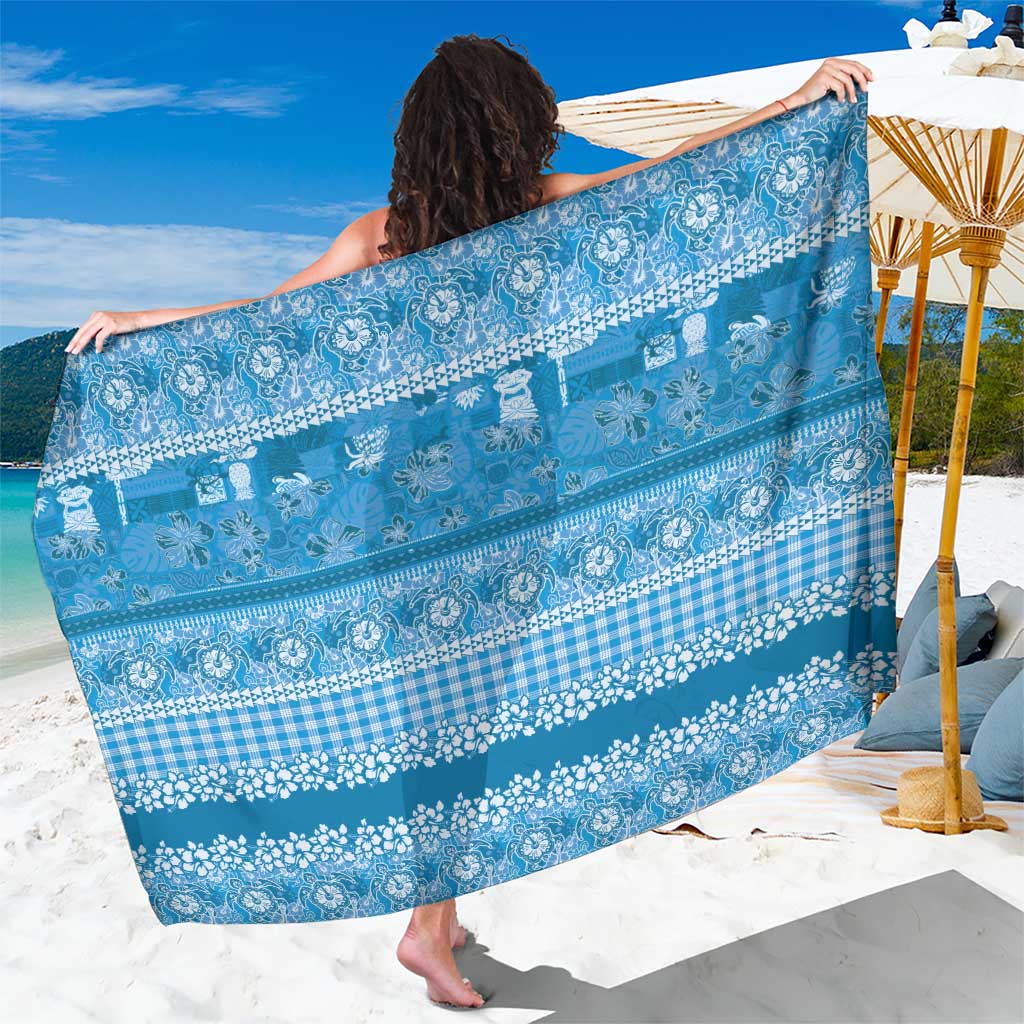 Hawaiian Hibiscus Honu Sarong Blue Mele Kalikimaka Palaka Spirit LT9 One Size 44 x 66 inches Blue - Polynesian Pride