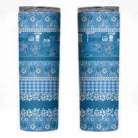 Hawaiian Hibiscus Honu Skinny Tumbler Blue Mele Kalikimaka Palaka Spirit - Polynesian Pride