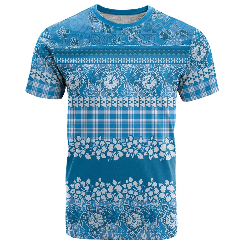 Hawaiian Hibiscus Honu T Shirt Blue Mele Kalikimaka Palaka Spirit - Polynesian Pride