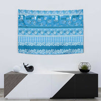 Hawaiian Hibiscus Honu Tapestry Blue Mele Kalikimaka Palaka Spirit - Polynesian Pride