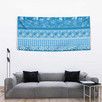 Hawaiian Hibiscus Honu Tapestry Blue Mele Kalikimaka Palaka Spirit - Polynesian Pride