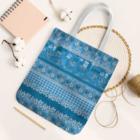Hawaiian Hibiscus Honu Tote Bag Blue Mele Kalikimaka Palaka Spirit - Polynesian Pride