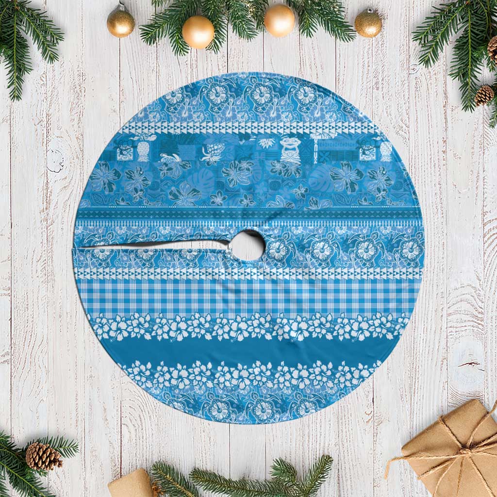 Hawaiian Hibiscus Honu Tree Skirt Blue Mele Kalikimaka Palaka Spirit - Polynesian Pride
