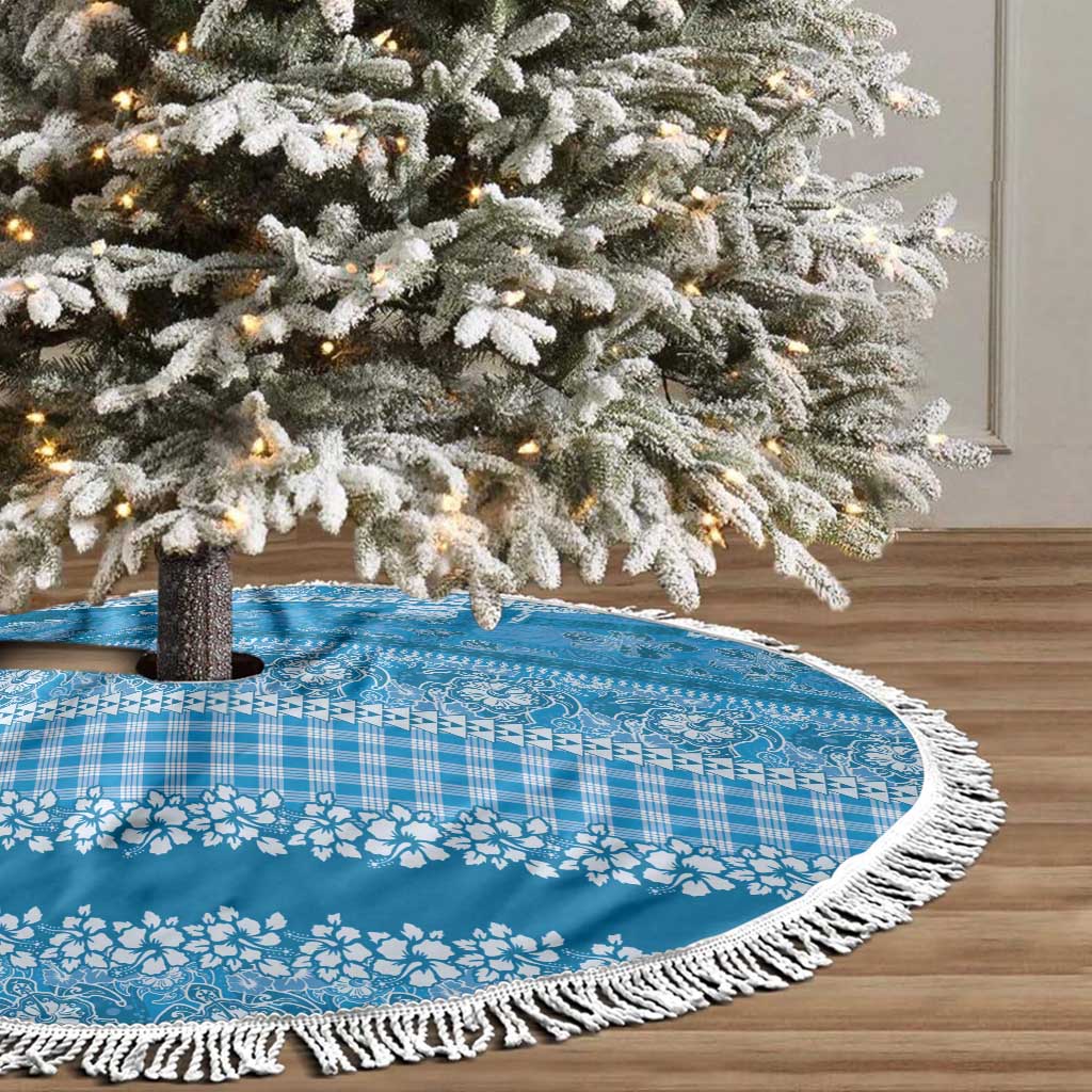 Hawaiian Hibiscus Honu Tree Skirt Blue Mele Kalikimaka Palaka Spirit - Polynesian Pride