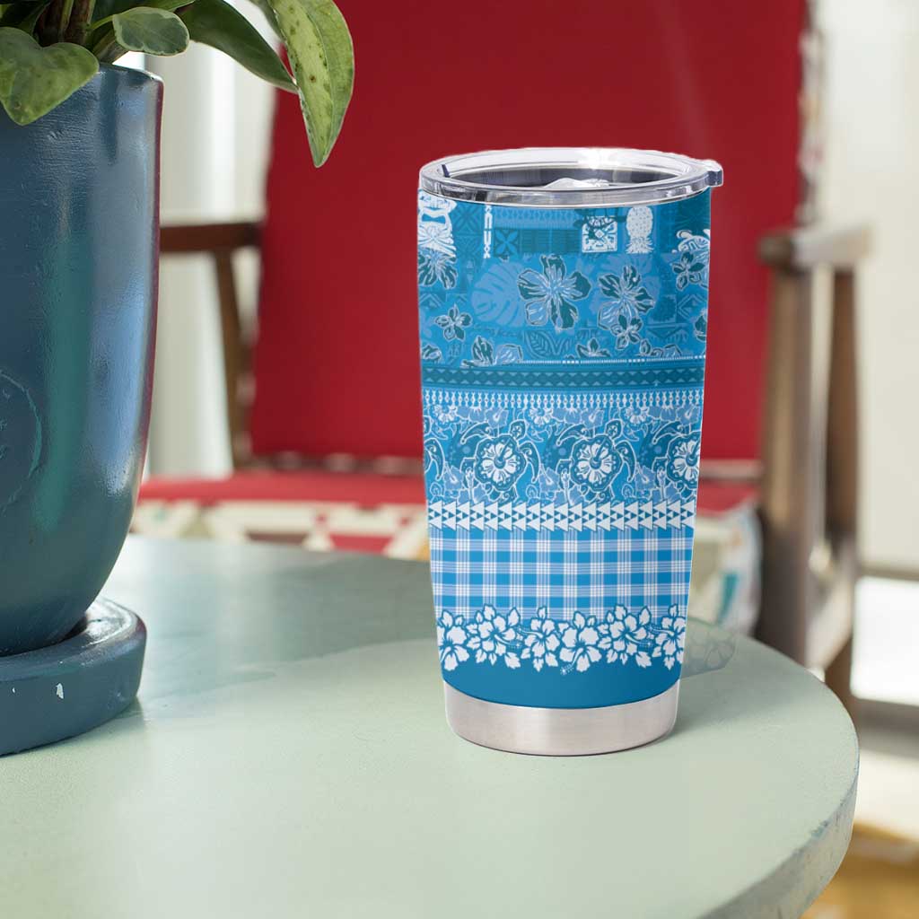 Hawaiian Hibiscus Honu Tumbler Cup Blue Mele Kalikimaka Palaka Spirit - Polynesian Pride