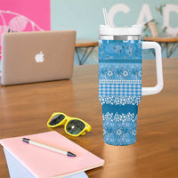 Hawaiian Hibiscus Honu Tumbler With Handle Blue Mele Kalikimaka Palaka Spirit - Polynesian Pride