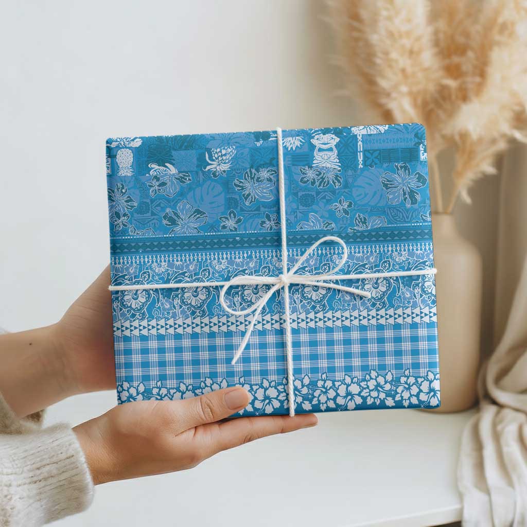 Hawaiian Hibiscus Honu Wrapping Paper Blue Mele Kalikimaka Palaka Spirit - Polynesian Pride