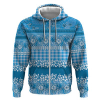 Hawaiian Hibiscus Honu Zip Hoodie Blue Mele Kalikimaka Palaka Spirit LT9 Zip Hoodie Blue - Polynesian Pride