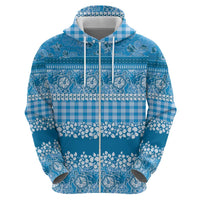 Hawaiian Hibiscus Honu Zip Hoodie Blue Mele Kalikimaka Palaka Spirit LT9 - Polynesian Pride