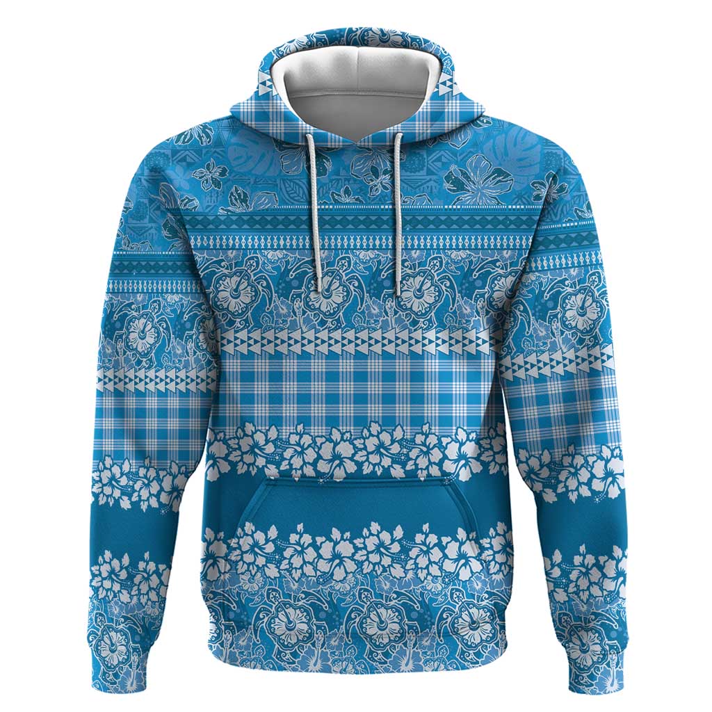 Hawaiian Hibiscus Honu Zip Hoodie Blue Mele Kalikimaka Palaka Spirit LT9 Pullover Hoodie Blue - Polynesian Pride