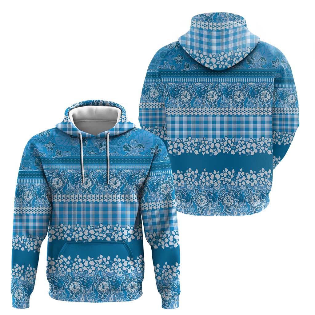 Hawaiian Hibiscus Honu Zip Hoodie Blue Mele Kalikimaka Palaka Spirit LT9 - Polynesian Pride
