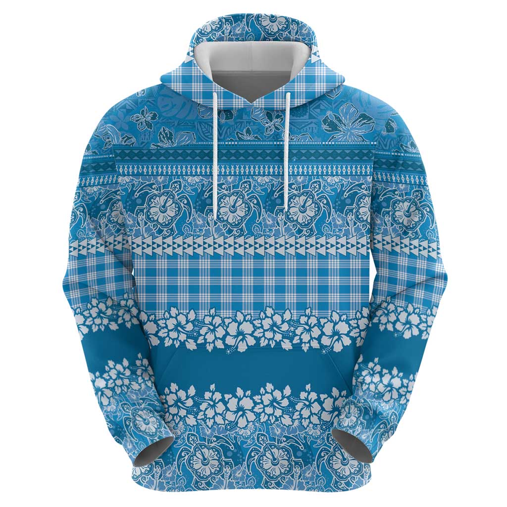 Hawaiian Hibiscus Honu Zip Hoodie Blue Mele Kalikimaka Palaka Spirit LT9 - Polynesian Pride