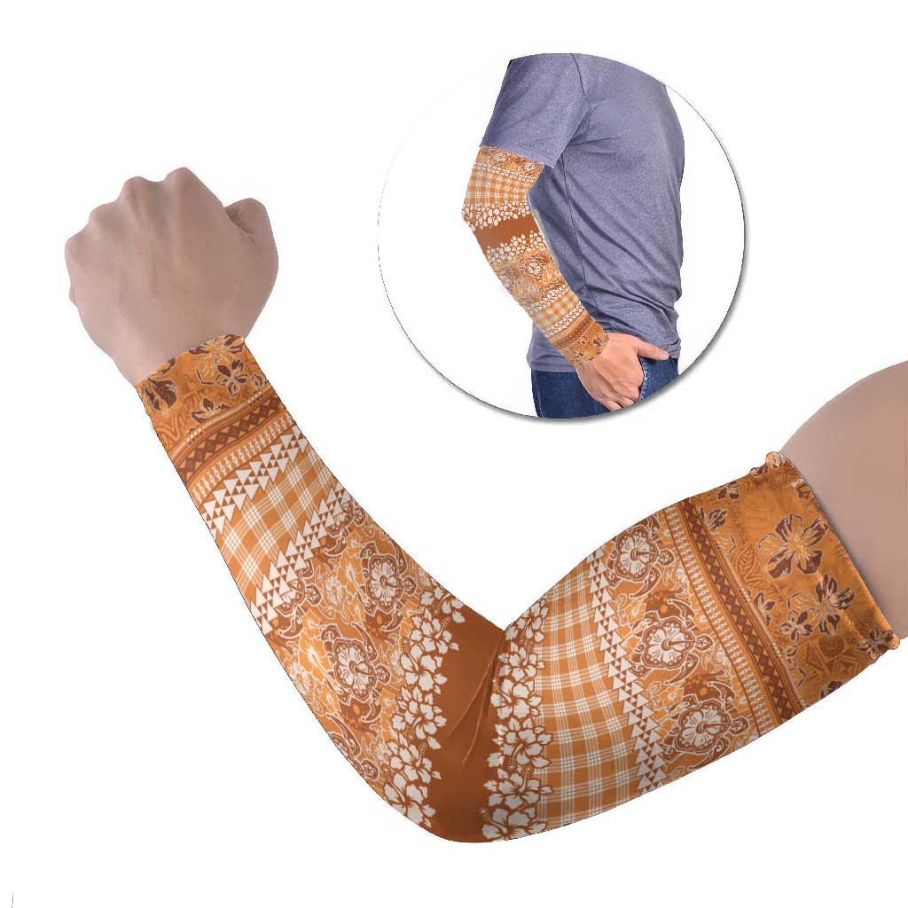 Hawaiian Hibiscus Honu Arm Sleeves Gold Mele Kalikimaka Palaka Spirit LT9 Set of 2 Gold - Polynesian Pride