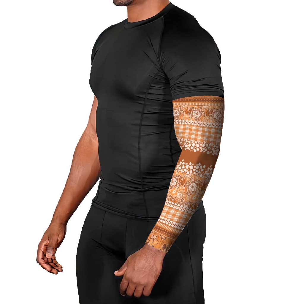 Hawaiian Hibiscus Honu Arm Sleeves Gold Mele Kalikimaka Palaka Spirit - Polynesian Pride