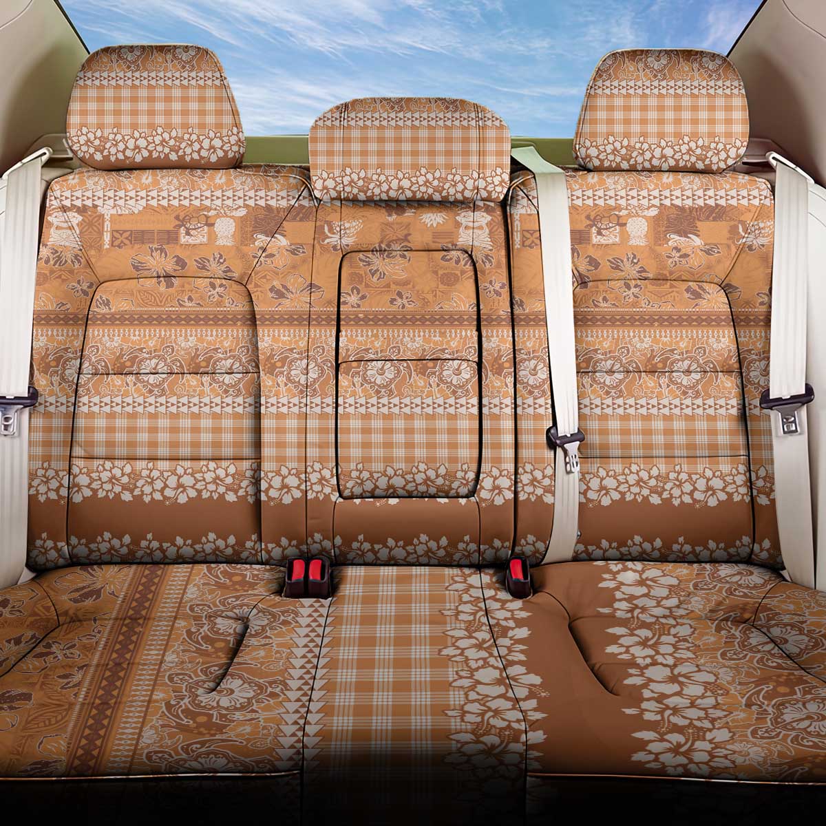 Hawaiian Hibiscus Honu Back Car Seat Cover Gold Mele Kalikimaka Palaka Spirit - Polynesian Pride