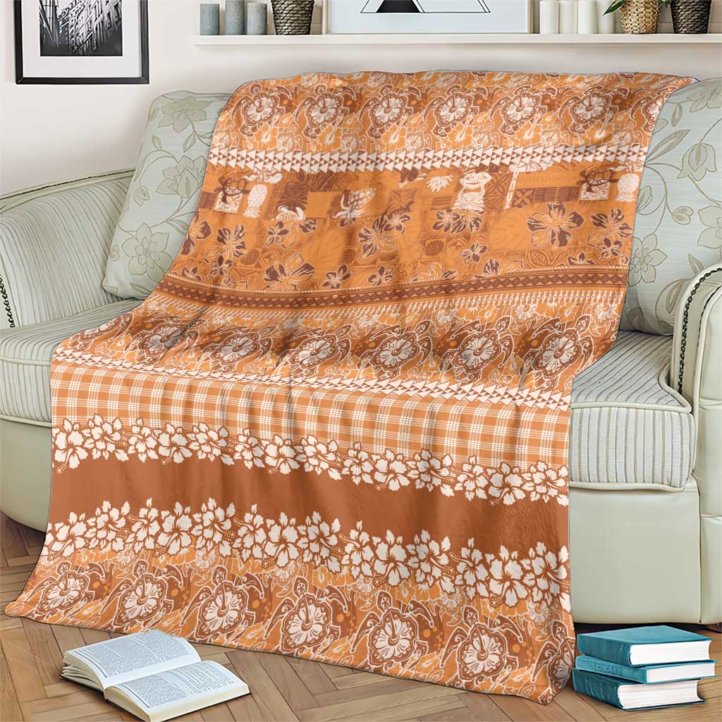 Hawaiian Hibiscus Honu Blanket Gold Mele Kalikimaka Palaka Spirit - Polynesian Pride