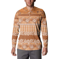 Hawaiian Hibiscus Honu Button Sweatshirt Gold Mele Kalikimaka Palaka Spirit - Polynesian Pride