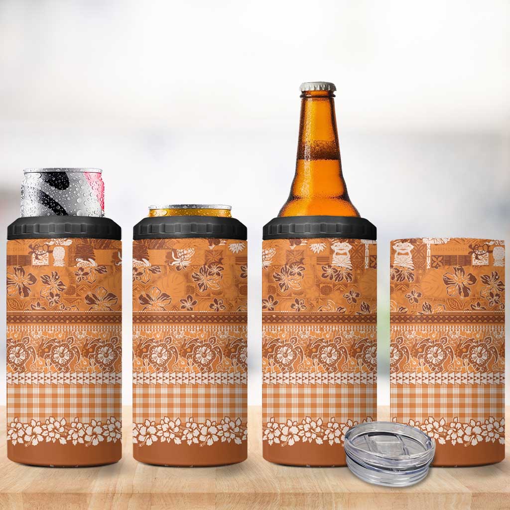 Hawaiian Hibiscus Honu 4 in 1 Can Cooler Tumbler Gold Mele Kalikimaka Palaka Spirit - Polynesian Pride