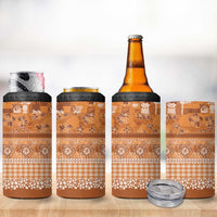 Hawaiian Hibiscus Honu 4 in 1 Can Cooler Tumbler Gold Mele Kalikimaka Palaka Spirit - Polynesian Pride