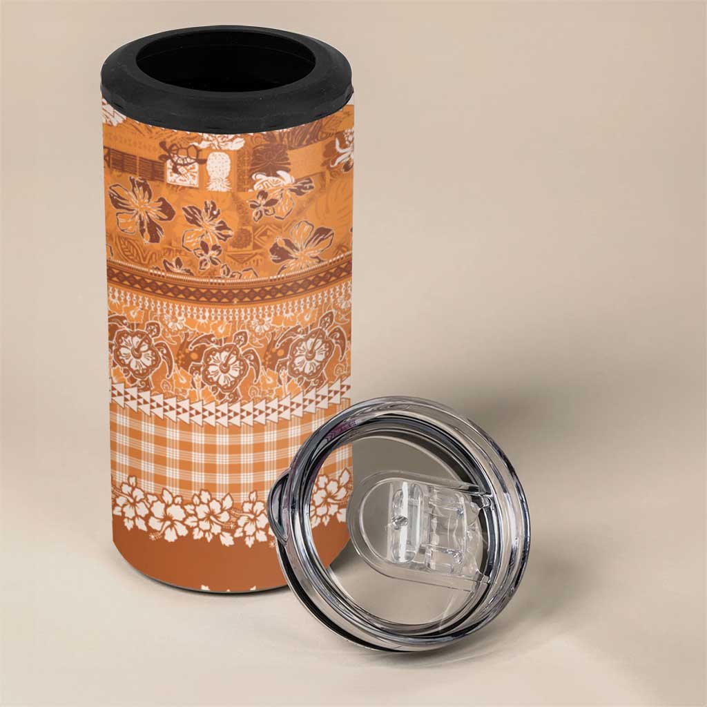 Hawaiian Hibiscus Honu 4 in 1 Can Cooler Tumbler Gold Mele Kalikimaka Palaka Spirit - Polynesian Pride