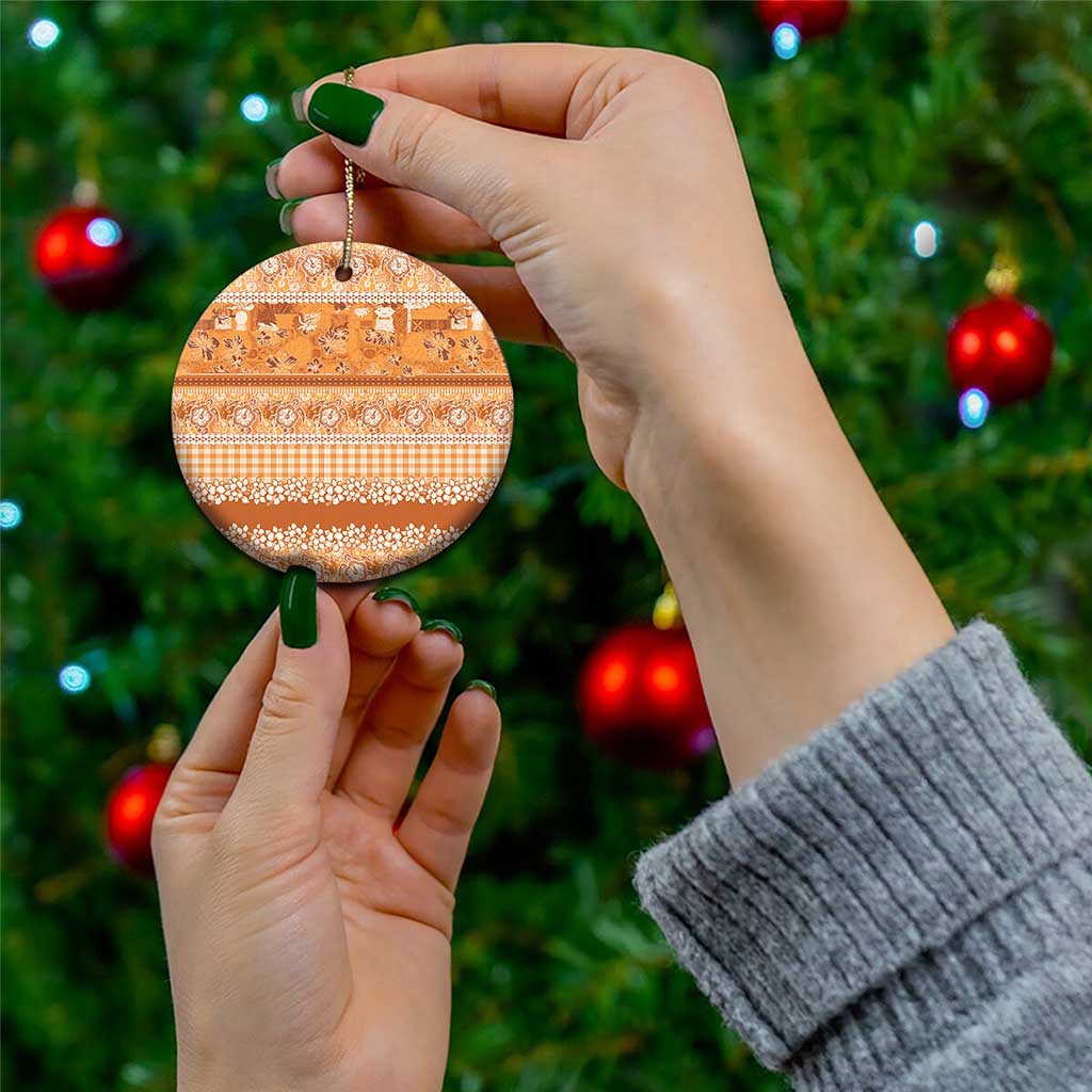 Hawaiian Hibiscus Honu Ceramic Ornament Gold Mele Kalikimaka Palaka Spirit - Polynesian Pride