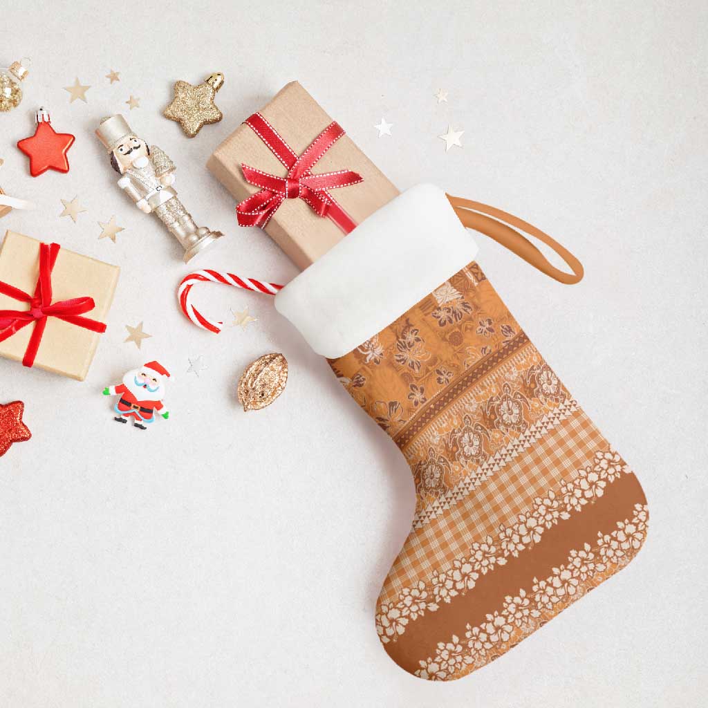 Hawaiian Hibiscus Honu Christmas Stocking Gold Mele Kalikimaka Palaka Spirit - Polynesian Pride