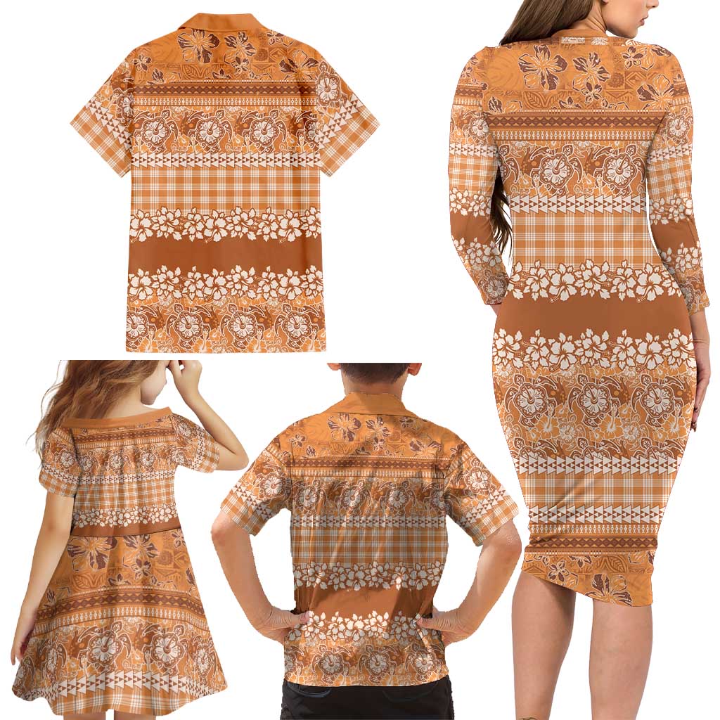 Hawaiian Hibiscus Honu Family Matching Long Sleeve Bodycon Dress and Hawaiian Shirt Gold Mele Kalikimaka Palaka Spirit LT9 - Polynesian Pride