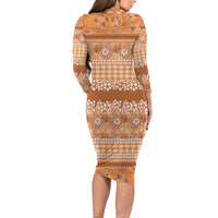 Hawaiian Hibiscus Honu Family Matching Long Sleeve Bodycon Dress and Hawaiian Shirt Gold Mele Kalikimaka Palaka Spirit LT9 - Polynesian Pride