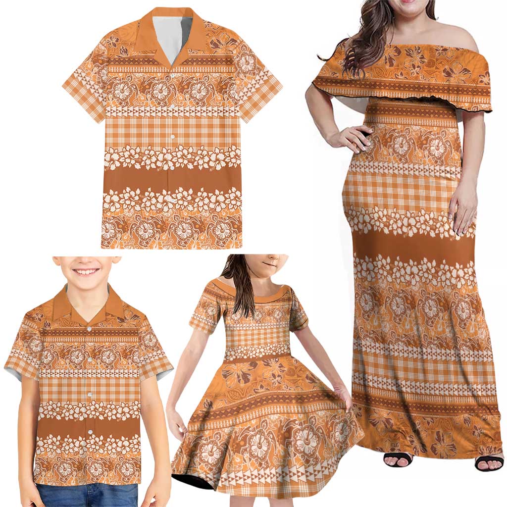 Hawaiian Hibiscus Honu Family Matching Off Shoulder Maxi Dress and Hawaiian Shirt Gold Mele Kalikimaka Palaka Spirit LT9 - Polynesian Pride