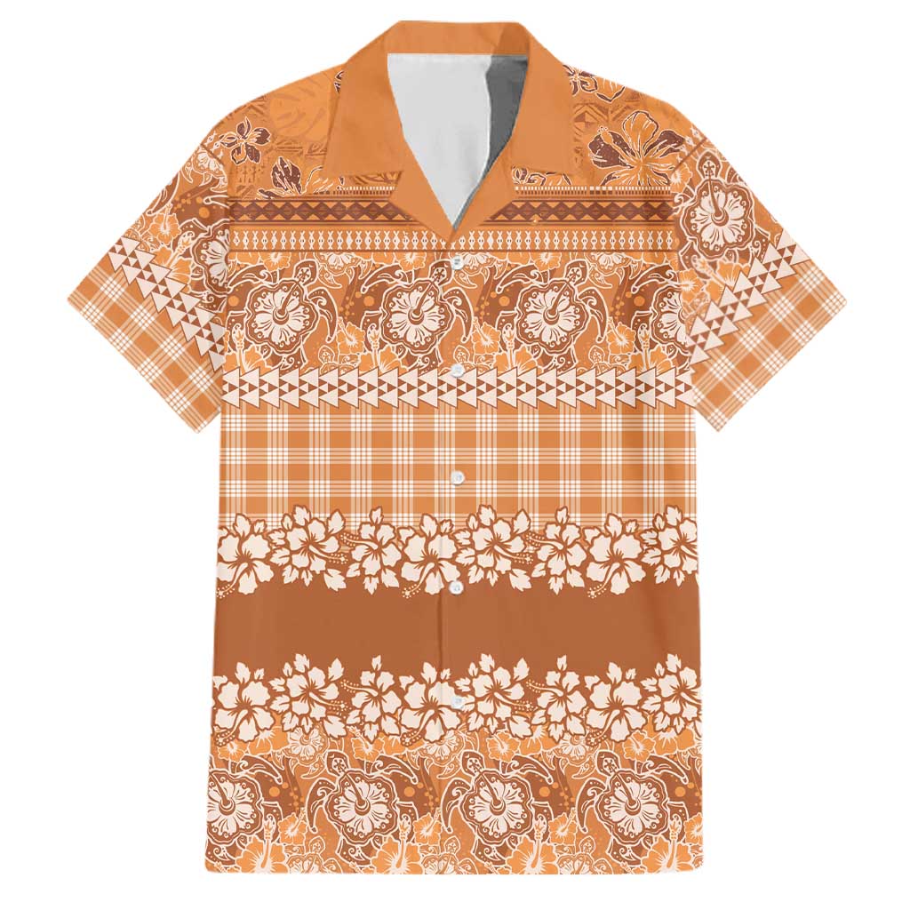 Hawaiian Hibiscus Honu Family Matching Off Shoulder Maxi Dress and Hawaiian Shirt Gold Mele Kalikimaka Palaka Spirit LT9 Dad's Shirt - Short Sleeve Gold - Polynesian Pride