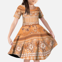 Hawaiian Hibiscus Honu Family Matching Short Sleeve Bodycon Dress and Hawaiian Shirt Gold Mele Kalikimaka Palaka Spirit LT9 Daughter's Dress Gold - Polynesian Pride