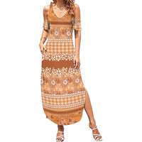 Hawaiian Hibiscus Honu Family Matching Summer Maxi Dress and Hawaiian Shirt Gold Mele Kalikimaka Palaka Spirit LT9 Gold - Polynesian Pride