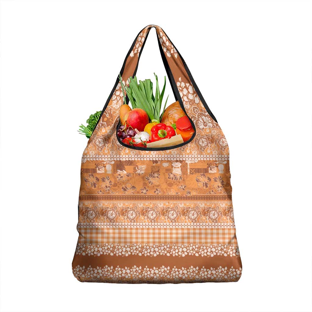 Hawaiian Hibiscus Honu Grocery Bag Gold Mele Kalikimaka Palaka Spirit - Polynesian Pride