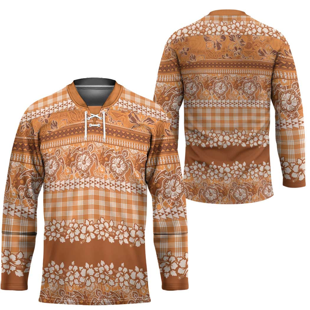 Hawaiian Hibiscus Honu Hockey Jersey Gold Mele Kalikimaka Palaka Spirit - Polynesian Pride