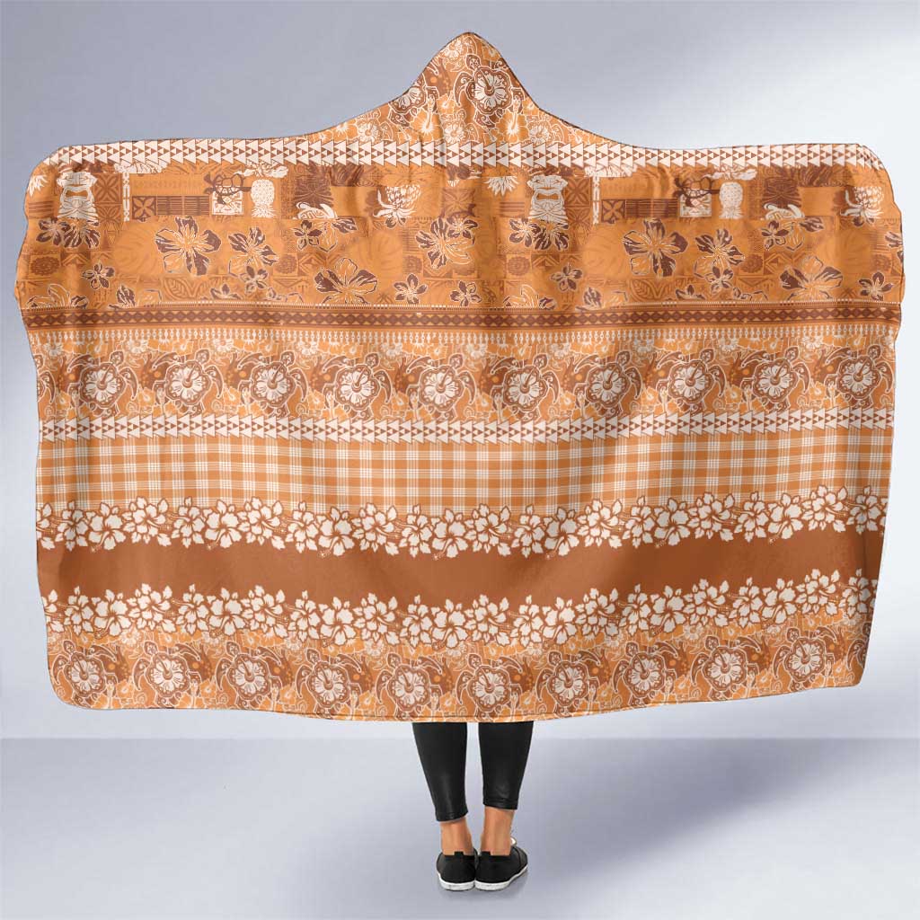Hawaiian Hibiscus Honu Hooded Blanket Gold Mele Kalikimaka Palaka Spirit - Polynesian Pride