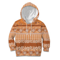 Hawaiian Hibiscus Honu Kid Hoodie Gold Mele Kalikimaka Palaka Spirit - Polynesian Pride