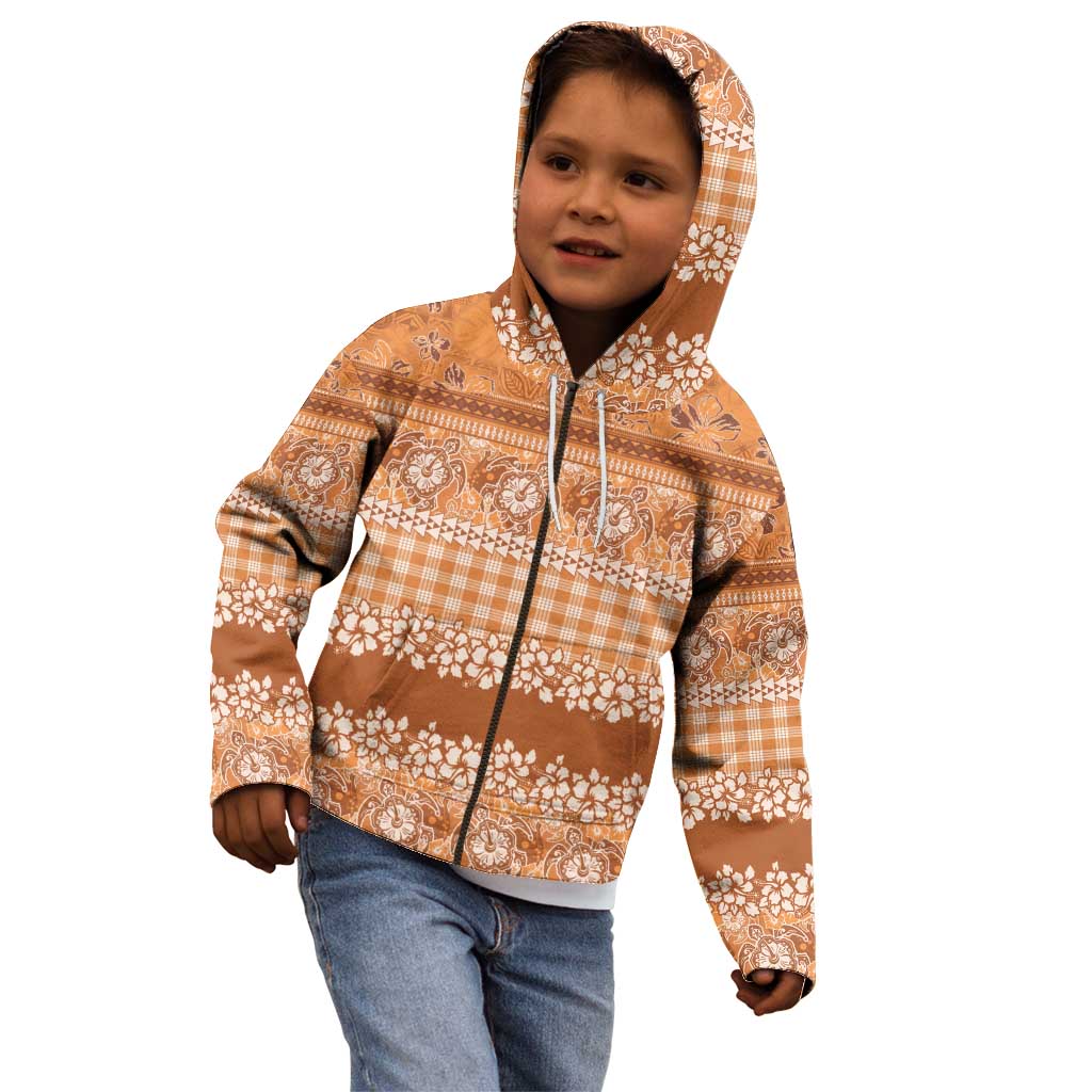 Hawaiian Hibiscus Honu Kid Hoodie Gold Mele Kalikimaka Palaka Spirit - Polynesian Pride