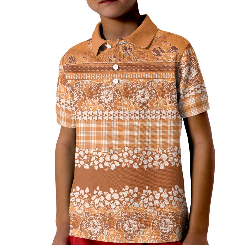 Hawaiian Hibiscus Honu Kid Polo Shirt Gold Mele Kalikimaka Palaka Spirit - Polynesian Pride