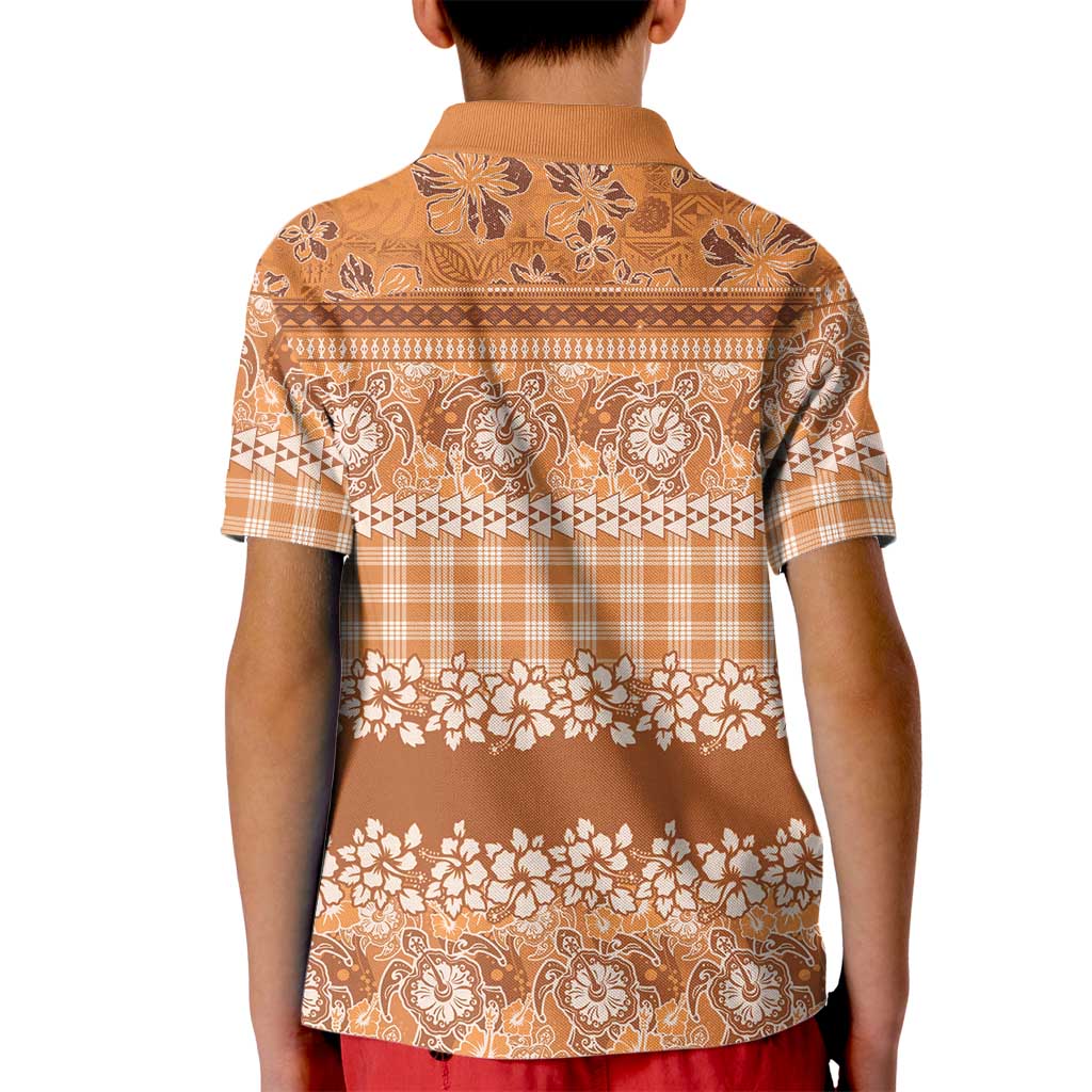 Hawaiian Hibiscus Honu Kid Polo Shirt Gold Mele Kalikimaka Palaka Spirit - Polynesian Pride