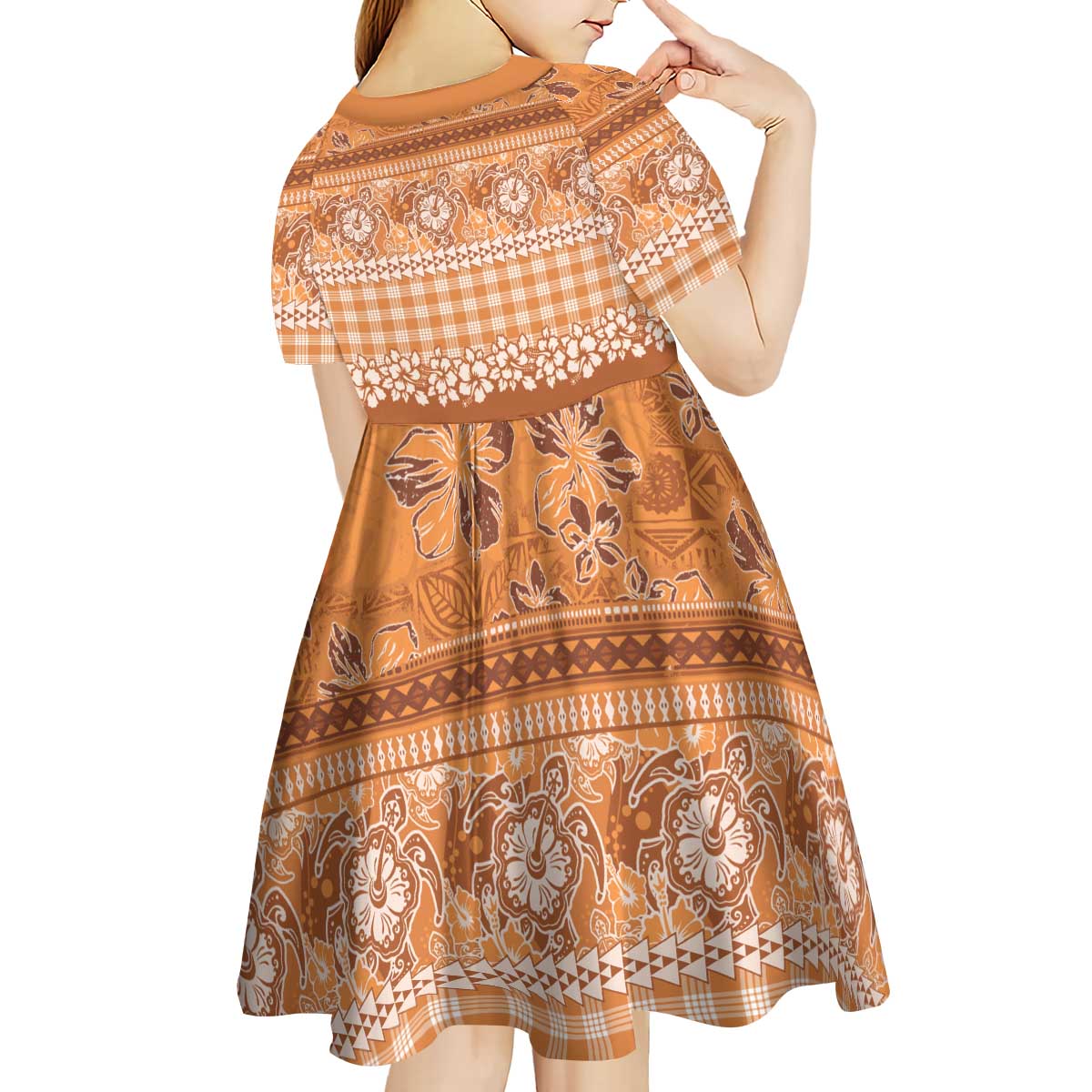 Hawaiian Hibiscus Honu Kid Short Sleeve Dress Gold Mele Kalikimaka Palaka Spirit - Polynesian Pride