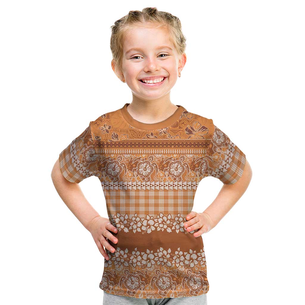 Hawaiian Hibiscus Honu Kid T Shirt Gold Mele Kalikimaka Palaka Spirit - Polynesian Pride