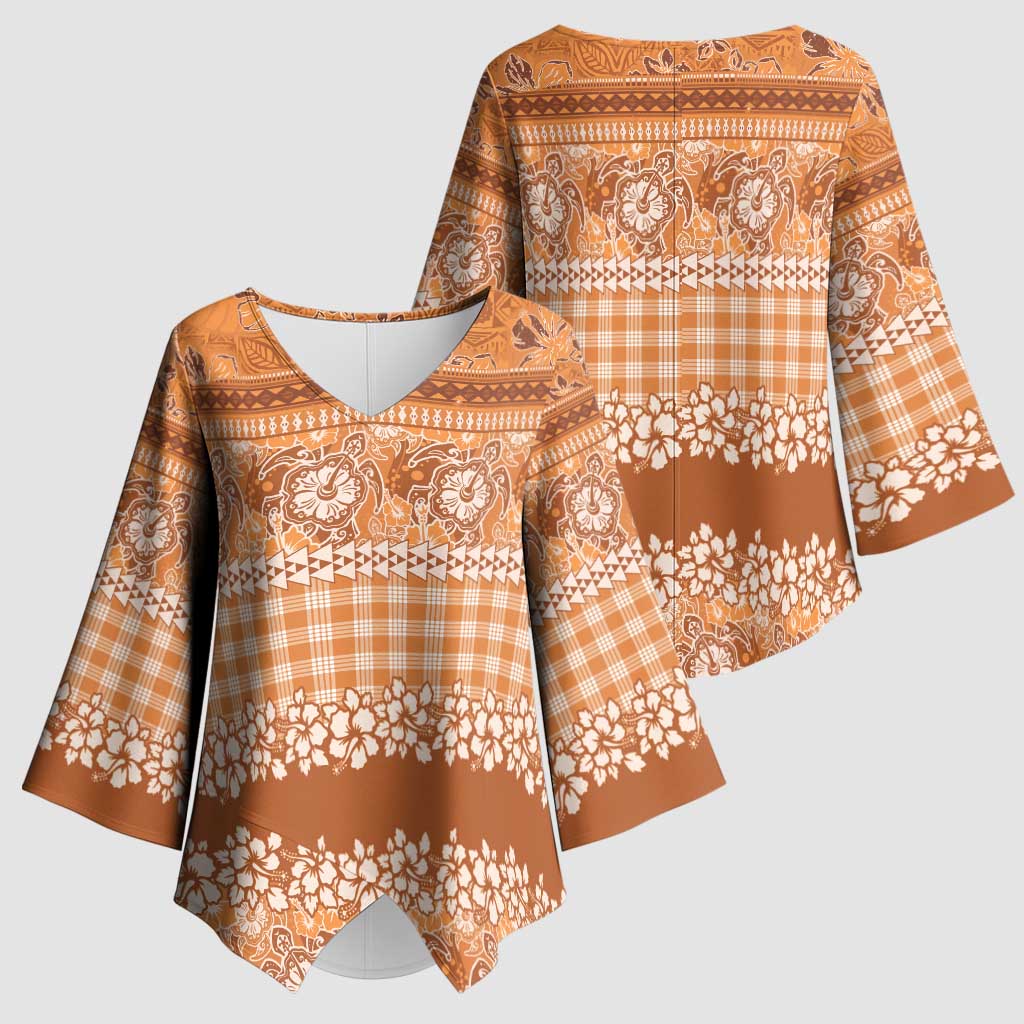 Hawaiian Hibiscus Honu Kimono Sleeve Blouse Gold Mele Kalikimaka Palaka Spirit - Polynesian Pride