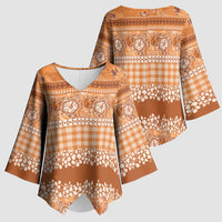 Hawaiian Hibiscus Honu Kimono Sleeve Blouse Gold Mele Kalikimaka Palaka Spirit - Polynesian Pride