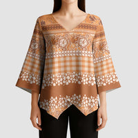 Hawaiian Hibiscus Honu Kimono Sleeve Blouse Gold Mele Kalikimaka Palaka Spirit - Polynesian Pride